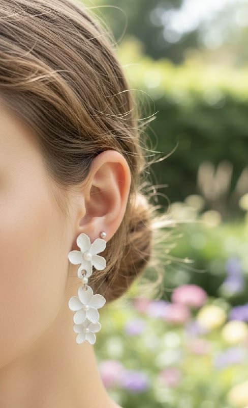 White Floral Pearl Drop Earrings